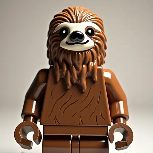 LEGO style of a sloth from the front view