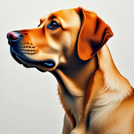 pointillism painting of a labrador retriever from the side view