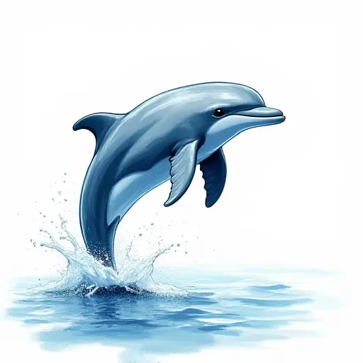 A dolphin leaping through the water, sketched with fluid lines and highlighted with cool ocean blues.