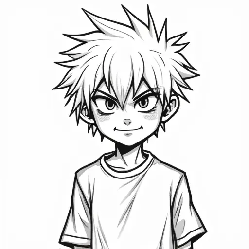 A boy with short, spiky hair and a rebellious expression, sketched in bold lines with minimal shading.