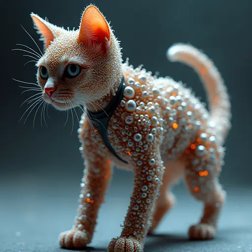 A cat made of tiny, intelligent nano-robots that form together and break apart, giving the avatar a fluid, ever-changing appearance.