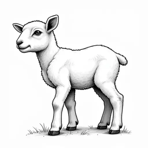 clean pencial outline sketch of a baby lamb from the side view