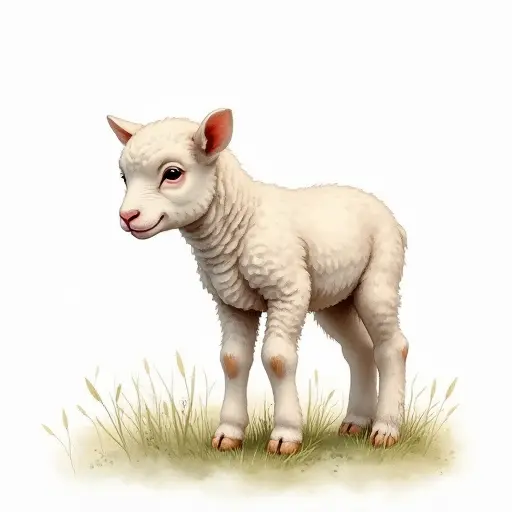 watercolor style of a baby lamb from the side view