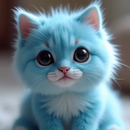 Cute blue-colored cat with soft fur, big eyes, and a calm demeanor.