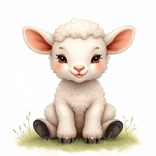 watercolor style of a baby lamb from the front view