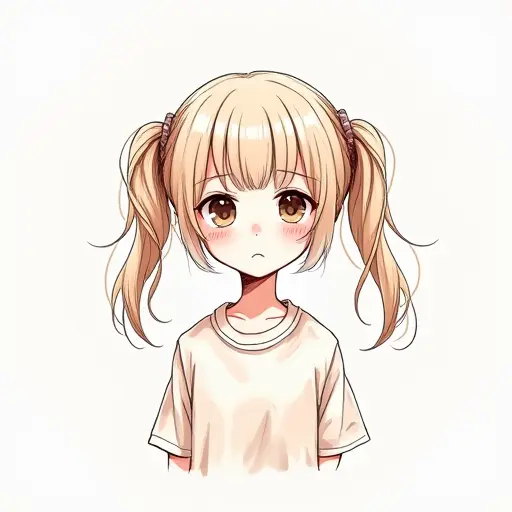 A girl with two pigtails, drawn in a playful sketch style with delicate ink lines and soft colors.