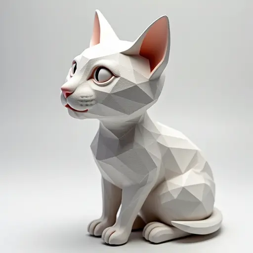 A cat designed in the style of a 3D print, with visible layers and geometric textures that resemble a printed object.