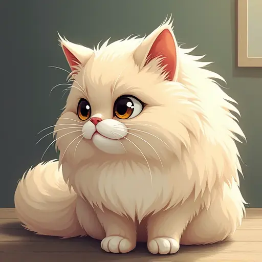 studio ghibli style of a persian cat from the side view