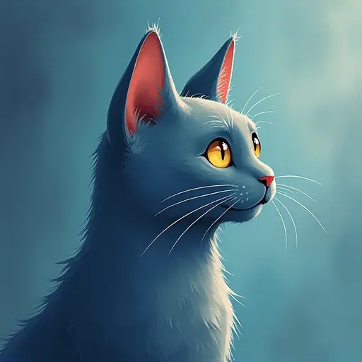 studio ghibli style of a russian blue from the side view