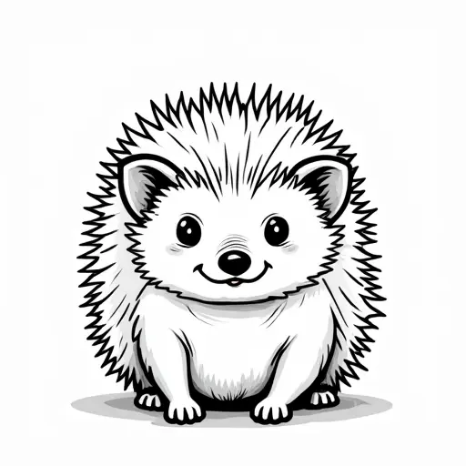 black and white simple line drawing of a baby hedgehog from the front view