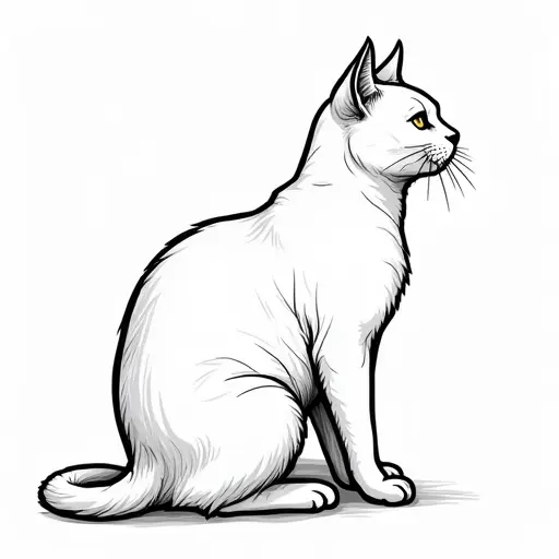 clean black and white hand-drawn outlines of a british shorthair from the side view