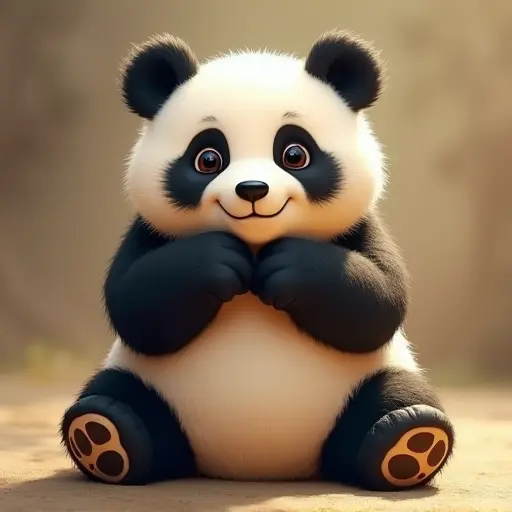 studio ghibli style of a baby panda from the front view