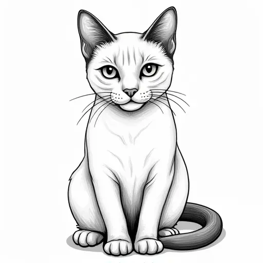 clean hand-drawn outlines of a siamese cat from the front view