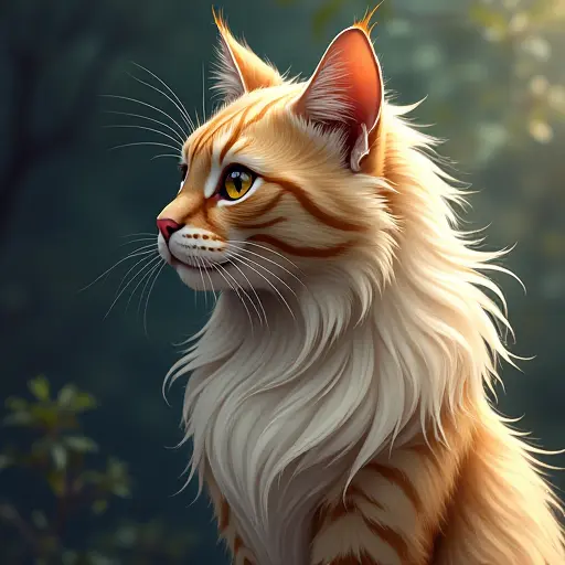 studio ghibli style of a maine coon from the side view