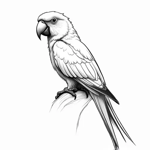 clean pencial outline sketch of a parrot from the side view