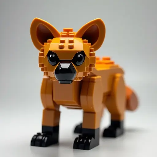 LEGO style of a hyena from the front view