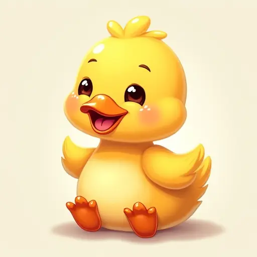 Adorable duckling with yellow feathers, small beak, and a joyful expression.