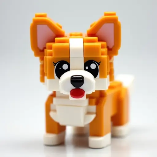 LEGO style of a corgi from the front view