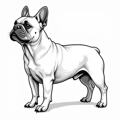 clean black and white hand-drawn outlines of a french bulldog from the side view