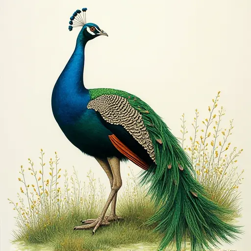 pointillism painting of Green Peafowl