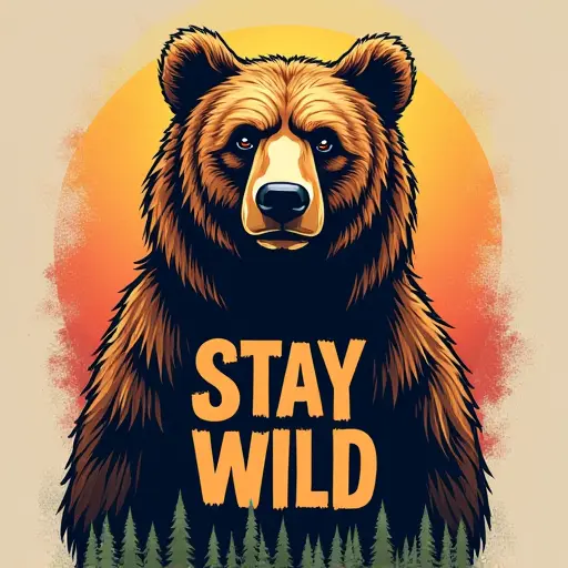 bear, T-shirt, slogan Stay Wild, wild style