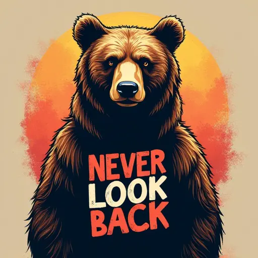 bear, T-shirt, slogan Never Look Back, motivational style