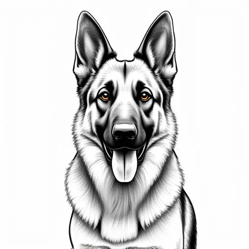 clean pencial outline sketch of a german shepherd from the front view