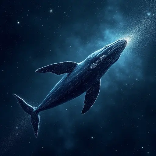 A whale diving through a sea of stars, its tail leaving a trail of sparkling stardust in the cosmic abyss.