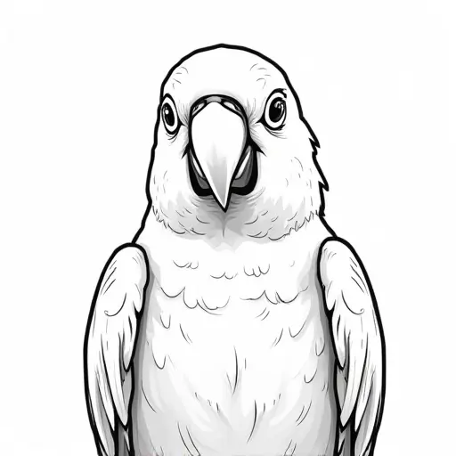 black and white simple line drawing of a parrot from the front view