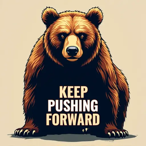 bear, T-shirt, slogan Keep Pushing Forward, motivational style