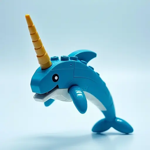 LEGO style of a narwhal from the side view