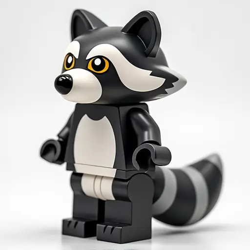 LEGO style of a raccoon from the side view