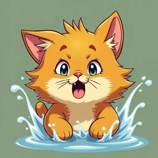 studio ghibli style of A rasta cat playfully splashing water with its paws, showing a mischievous expression.