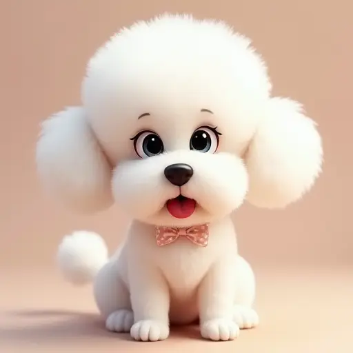 studio ghibli style of a bichon frise from the front view