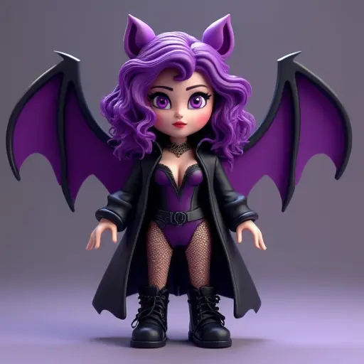 This free Roblox avatar girl features a bold and unique style with purple sexy lingerie, curly purple hair, bat wings, and a long leather coat paired with leather boots. The overall look exudes a cool, powerful, and confident vibe. Whether used as a personalized avatar in Roblox or showcased on social platforms, this avatar stands out with its blend of sexiness and edginess. Free to download, perfect for players who love a cool, sexy, and mysterious style!