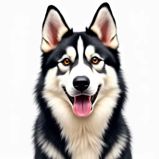 colored pencil drawing style of a siberian husky from the front view