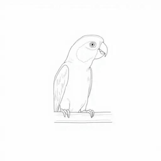 black and white simple line drawing of a macaw