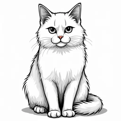 clean pencial outline sketch of a persian cat from the front view