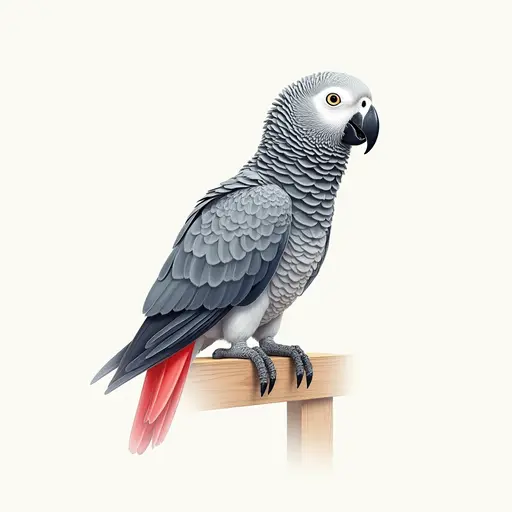 colored pencil drawing style of a african grey parrot