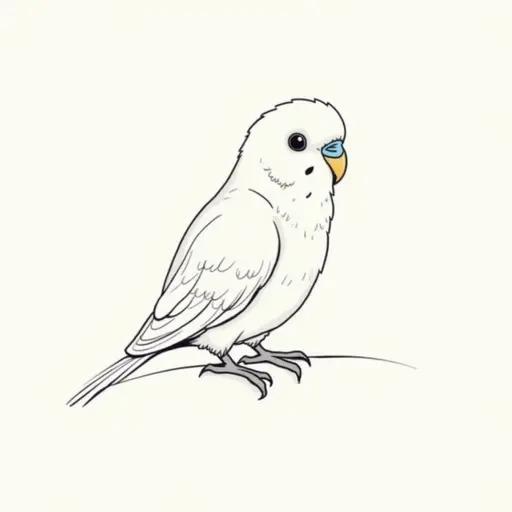 clean pencial outline sketch of a budgerigar