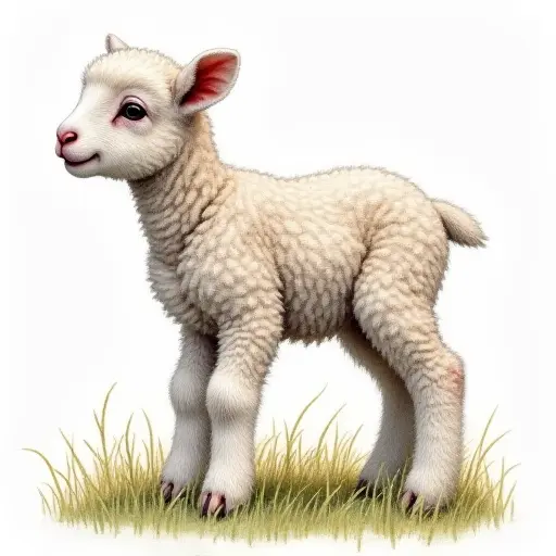 colored pencil drawing style of a baby lamb from the side view