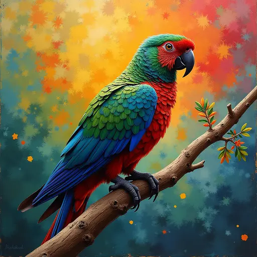 pointillism painting of a eclectus parrot