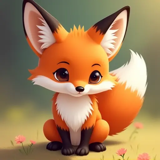 studio ghibli style of a baby fox from the front view