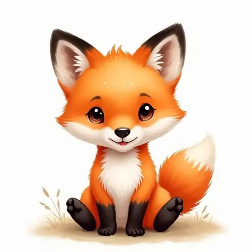 watercolor style of a baby fox from the front view