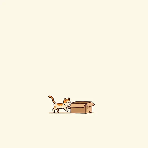 clean hand-drawn outlines of The cat dives headfirst into the box, its tail swishing gently as it explores the surroundings.