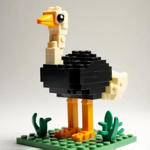 LEGO style of a ostrich from the front view