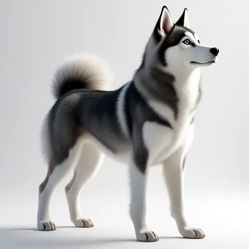 8k hyper real octane render blender of a siberian husky from the side view