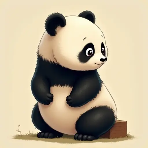 studio ghibli style of a baby panda from the side view