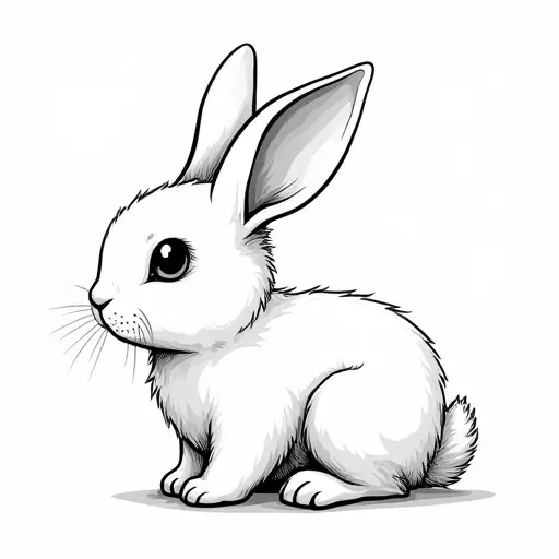 clean black and white hand-drawn outlines of a baby rabbit from the side view