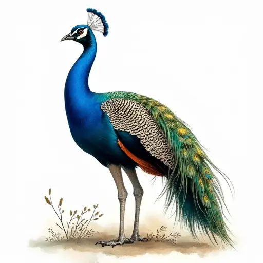 watercolor style of Indian Peafowl